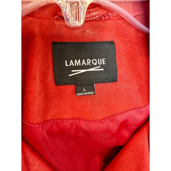 LAMARQUE Red Studded Leather Moto Jacket - Size L - Picture 5 of 6